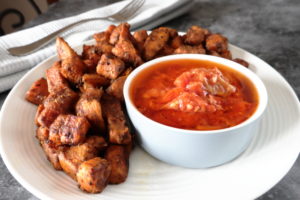 Roasted Sweet Potato Bites and tomato Garlic oil Dip recipe vegan gf