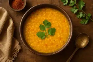Split mung dal soup made with yellow moong dal, light spices and herbs.