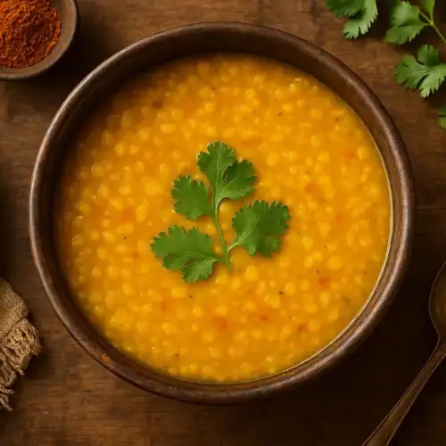Split mung dal soup made with yellow moong dal, light spices and herbs.
